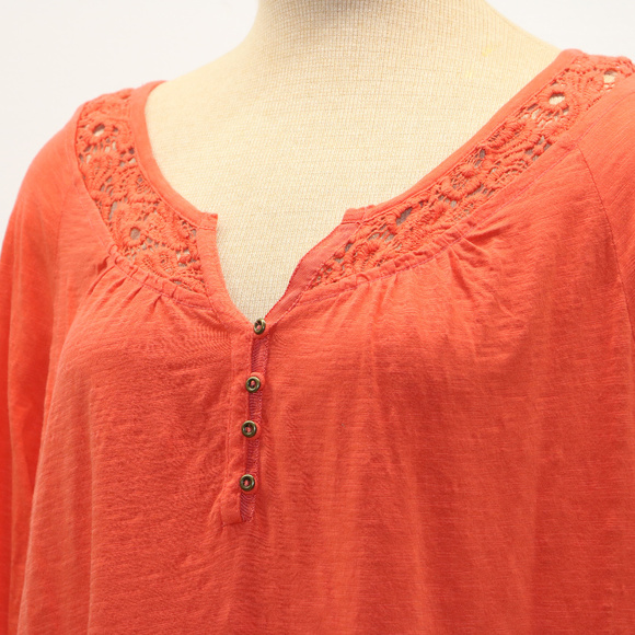 Natural Reflections Deep Orange Vneck Blouse 1X - Picture 1 of 8
